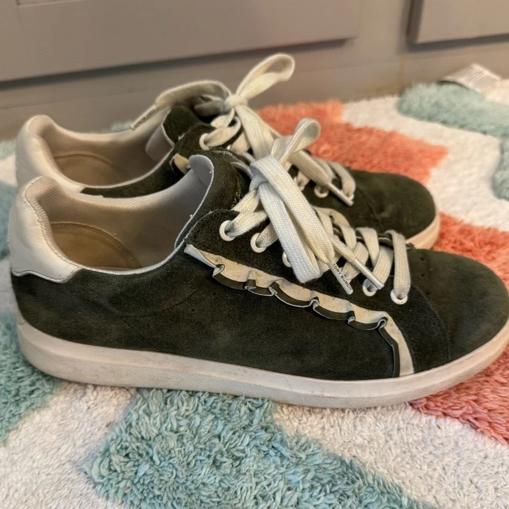 Tory Burch Olive Suede Sneakers